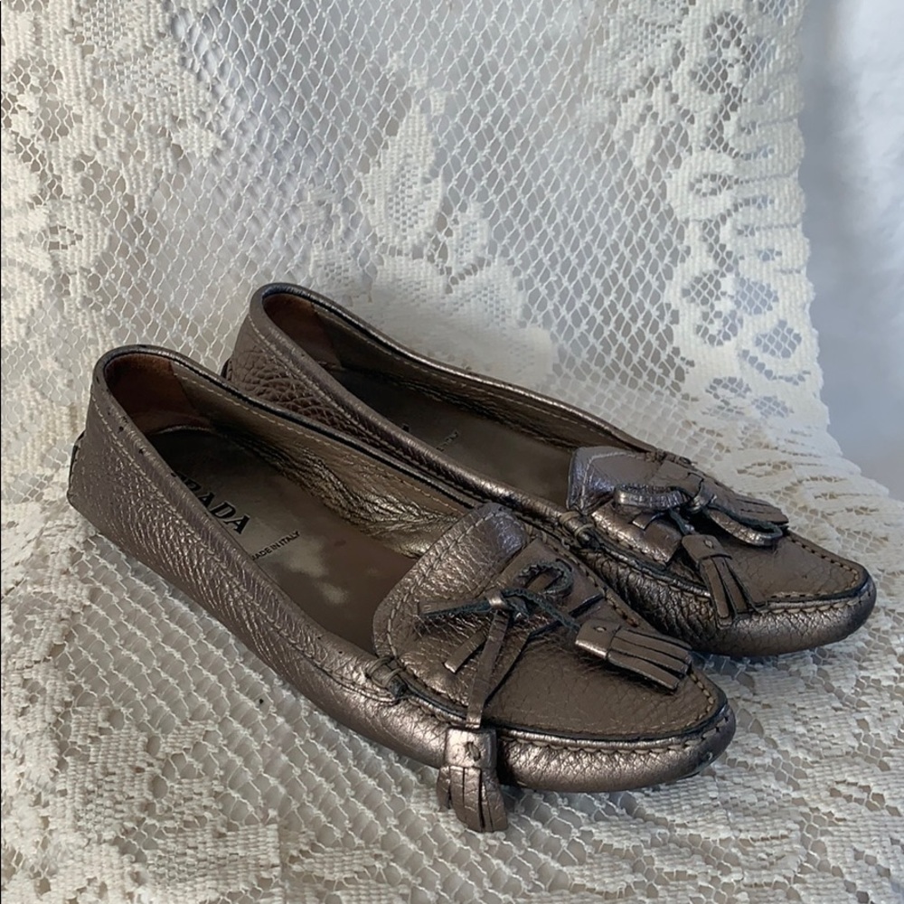 Prada metallic driving loafers